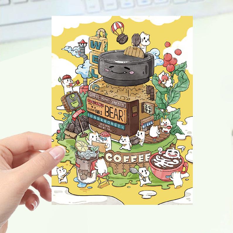 Kreslené krajinné samolepky Vícenásobný miniaturní svět 3D chata Rozbalit DIY scéna Ruční příspěvek