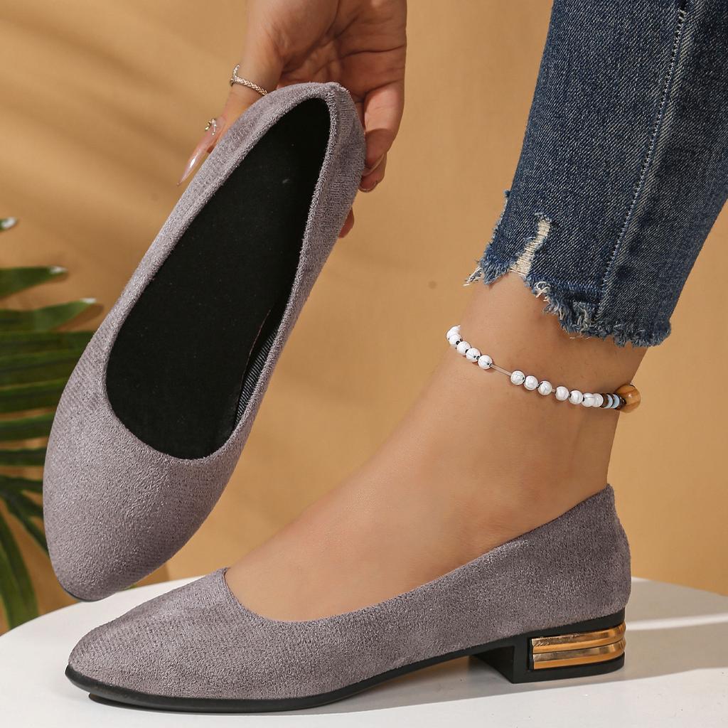 Large Size Thick Heel Single Shoes 22 Spring New Suede Foot Cover Pointed Shallow Mouth Doudou Shoes
