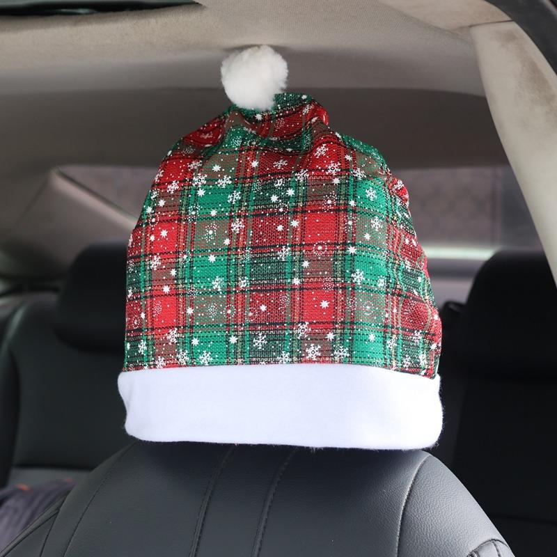 Universal Car Seat Headrest Cover Protection Covers Santa Claus Snowflake Christmas Car Decoration for Tesla BMW Benz Nissan