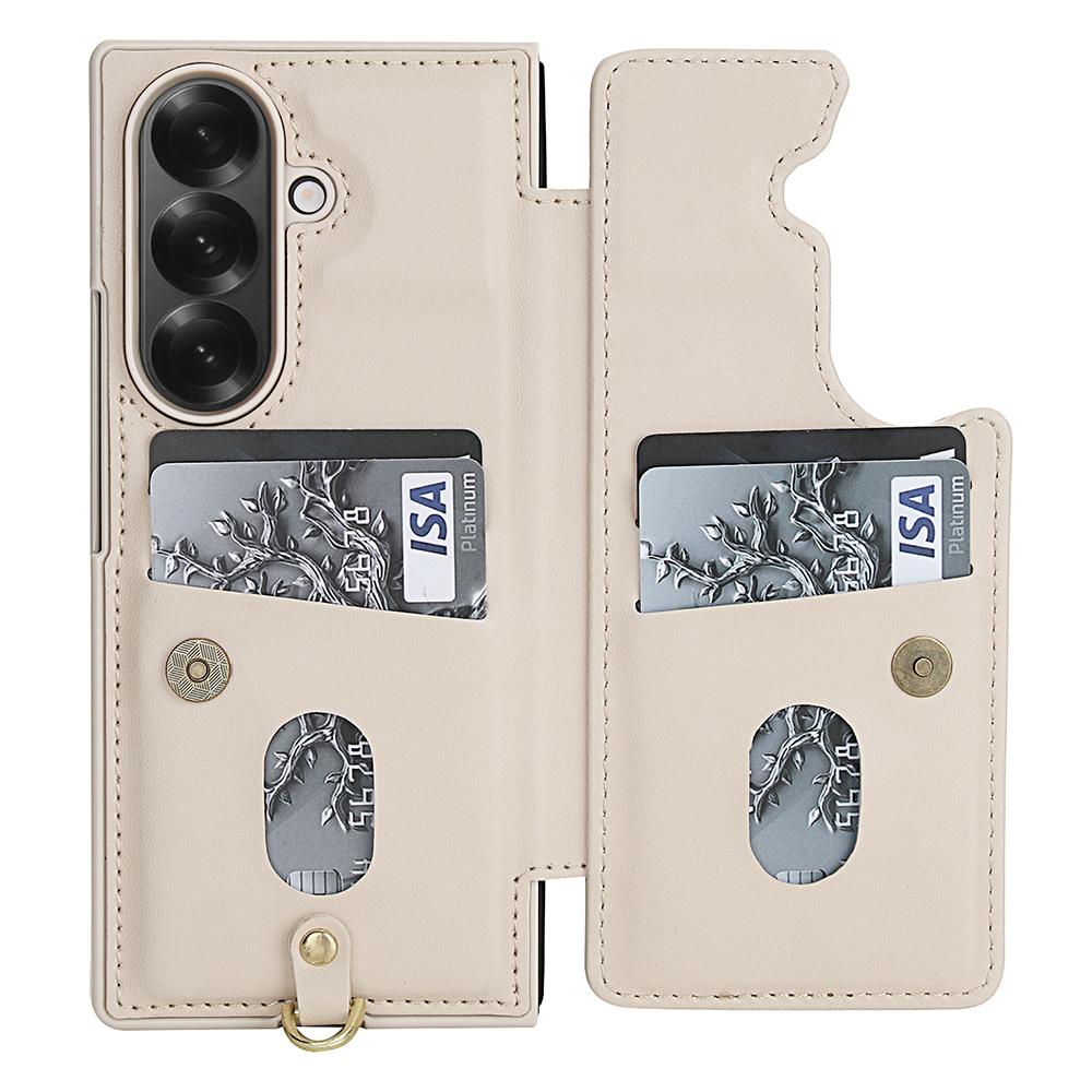 For Samsung Galaxy Z Fold7 5G Case Card Slots Leather Coated TPU Flower Phone Cover with 2 Straps