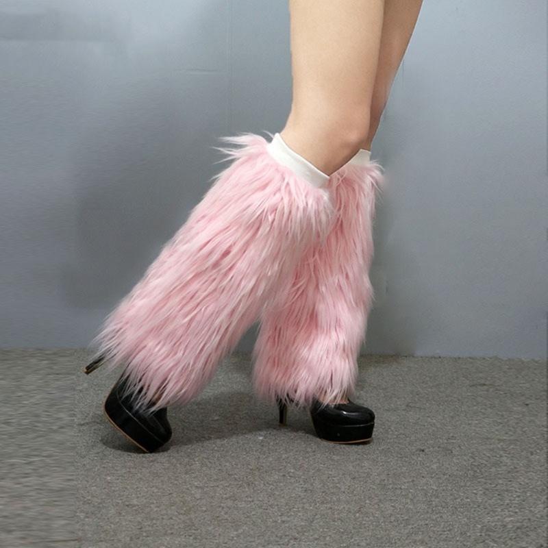 Plush Leg Warmers for Women Soft Furry Boot Toppers Ribbed Elastic Top Fuzzy Leg Covers Winter Accessory Party Costume
