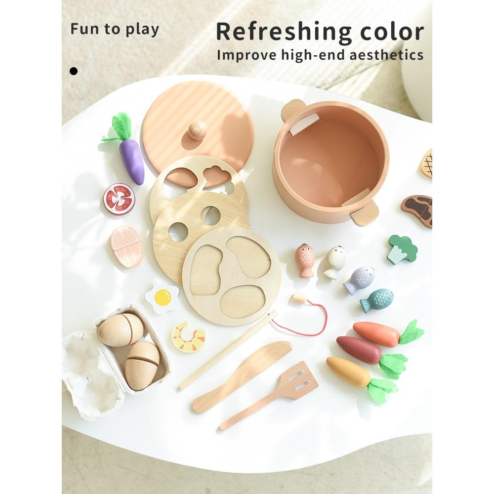 Wooden Children's Radish Pull Table Game Shape Pairing Checker Simulation Kitchen Pot Play House Toy