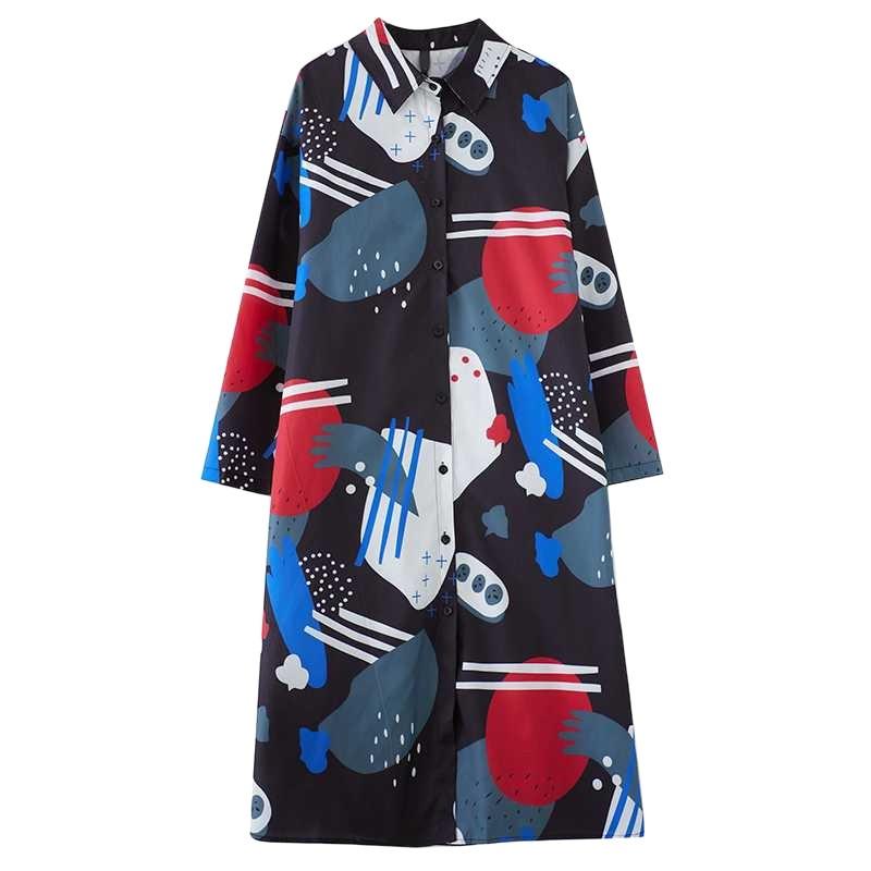 Loose Large Size Oceanic Printed Mid-Length Literary Vintage Dresses