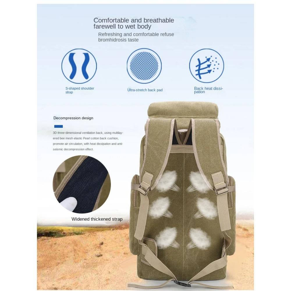 80L  Tactical Canvas Backpacks Large Backpack Outdoors Hiking Camping Travel Bags Fishing Rod Bag
