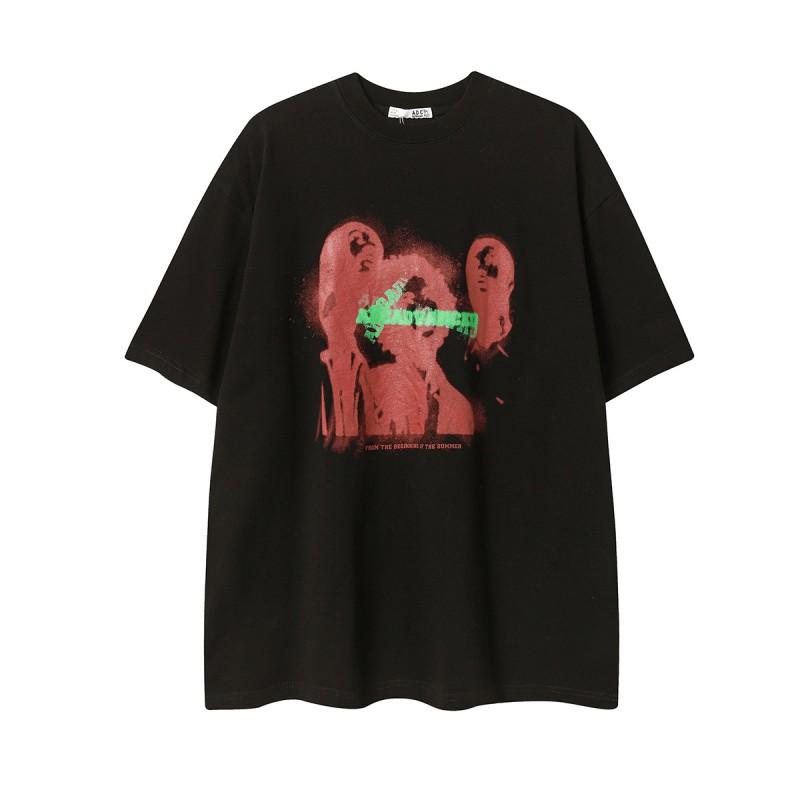 Magic Bear Cotton Loose Short Sleeve T-Shirt American Street Hip Hop Dark Cartoon Print Tee Teens