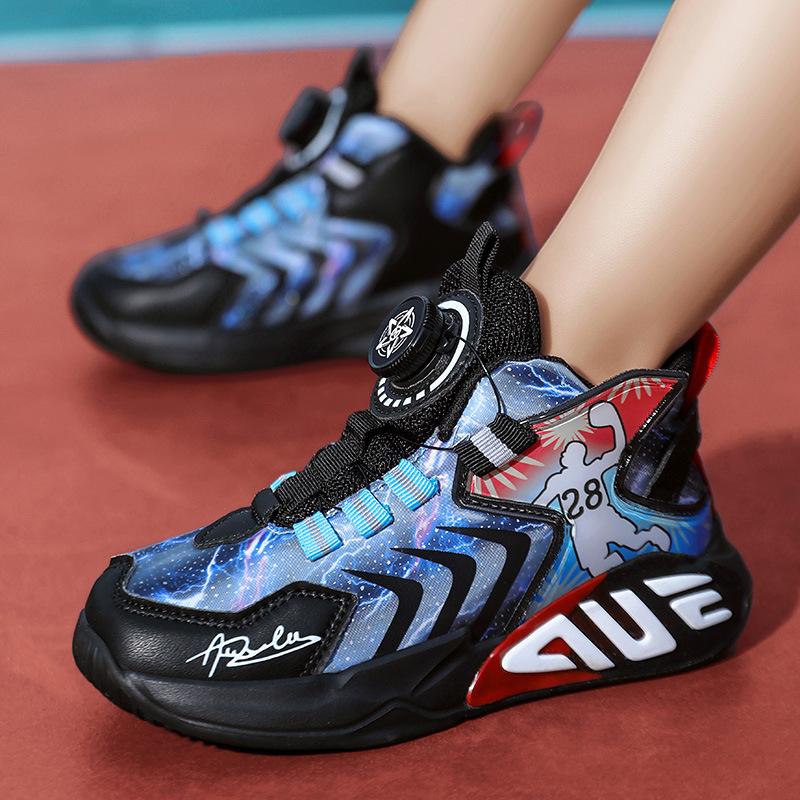 Winter boys' cotton shoes, children's basketball shoes, mid-top leather velvet thermal sports shoes, children's cotton shoes, one piece 2025