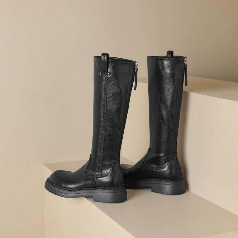 Korean version of the new leather solid color rear zipper Martin boots thick-soled non-slip women's boots autumn and winter women's square heel