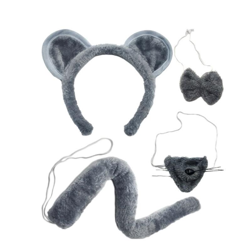 2/4/6Pcs Mouse Costume Accessories Set Halloween Dressing Up Costume Mouse Ears Headband Tail Glasses Nose for Kids