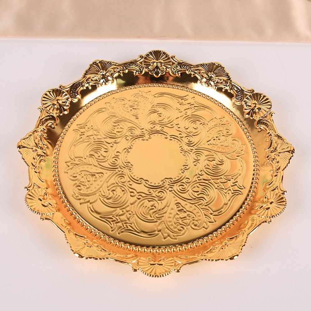 7.87 Inch Diameter Jewelry Tray Golden Finish Metal Fruit Plate Round Serving Tray Party Serving