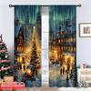 Set Of 2 Flat Printing Merry Christmas Popular Window Curtains Winter Village Versatile Fabric Without Electricity Spring Party Made Polyester