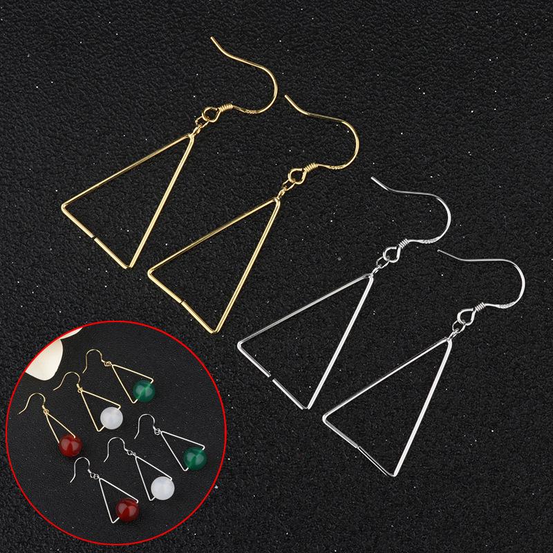 Tingxiang S925 Sterling Silver Triangle Bead Earring Hooks - Women's Simple Empty Settings Jewelry