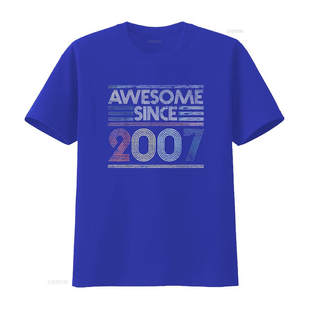 Womens Vintage 15Th Birthday s Awesome Since 2007 T Shirt Black 2XL vintage Washed Breathable Stylish Comfortable Unisex