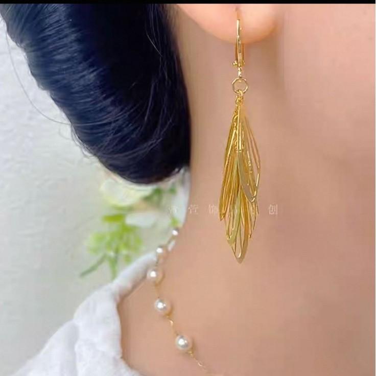 New Chinese Style Long Tassel Wings with Simple and Niche Design, Mosquito Coil, Ear Clip, Earring for Women