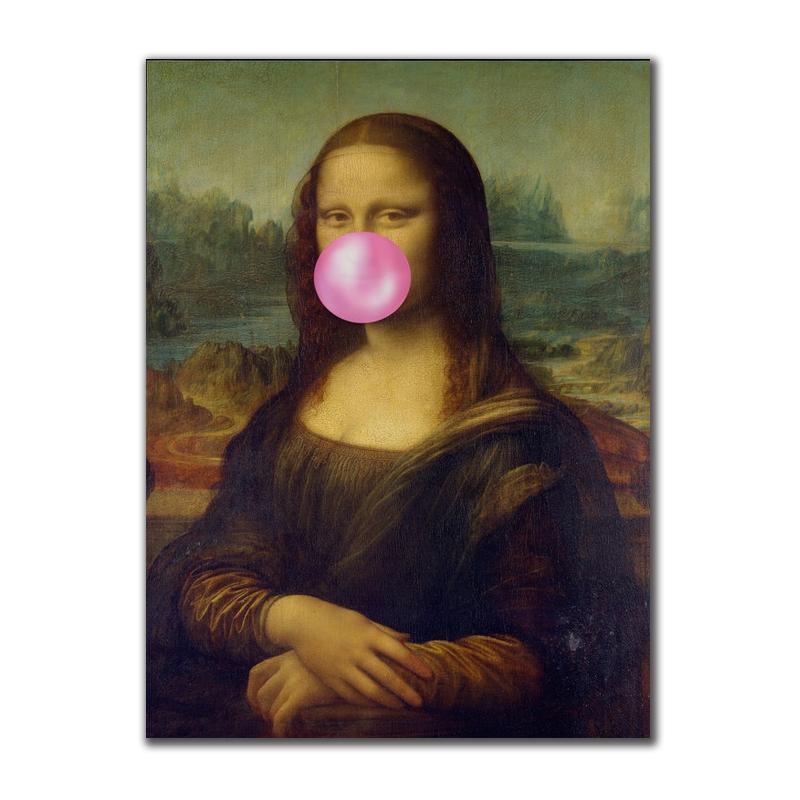 

Классическое искусство Мона Лиза дует розовую жевательную резинку, холст, картины, печать плакатов, настенные художественные фотографии для гостиной, Настенный декор, Cuadros 21x30cm No Frame