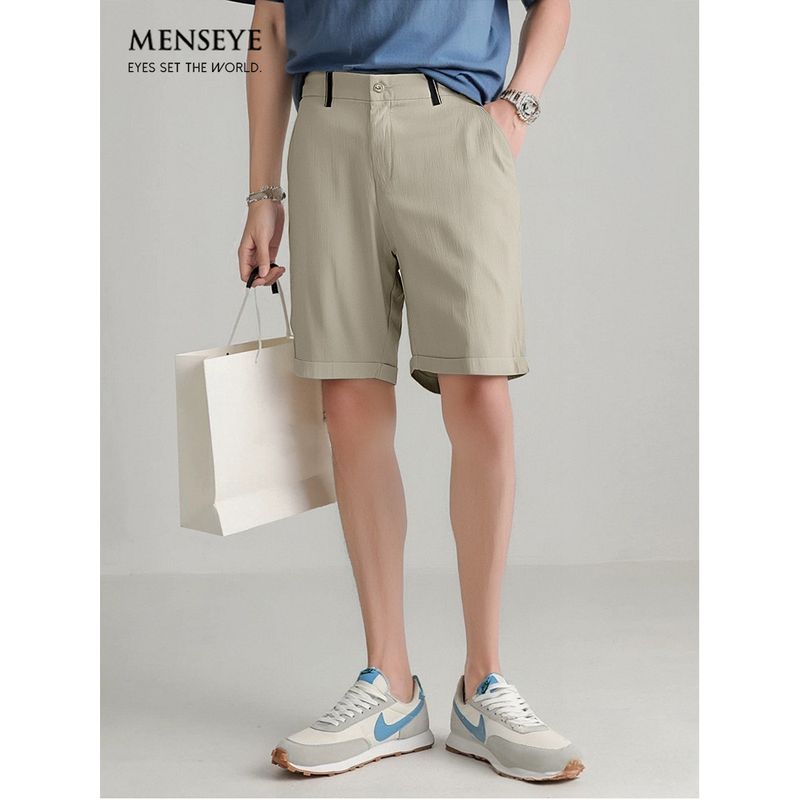 Menseye Men's Shorts Men's Summer Casual Pants Workwear Style Japanese Khaki Versatile Color-Blocking