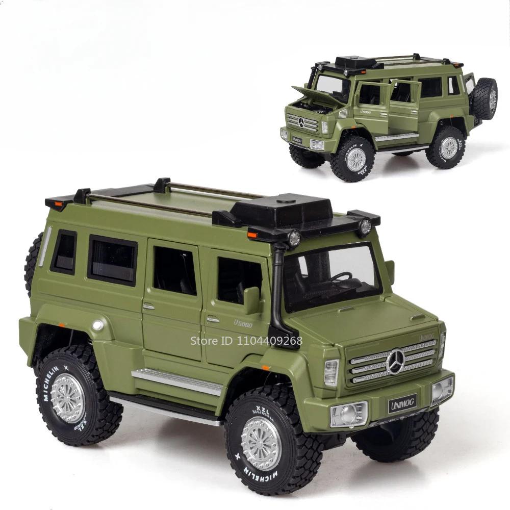1:28 Scale UNIMOG Motorhome X-Class 6x6 U5000 Car Model Toy Sound Light Pull Back Doors Opened Off-road Vehicle Models Boys Gift