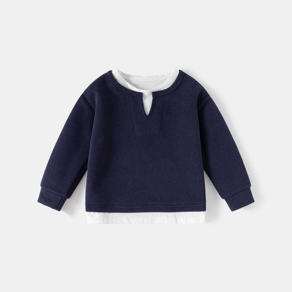 

2026 Boys Faux Two-Piece Spring Hoodie - Cool Korean Style Long-Sleeve for Toddlers & Young Children 100 cm темно-синий