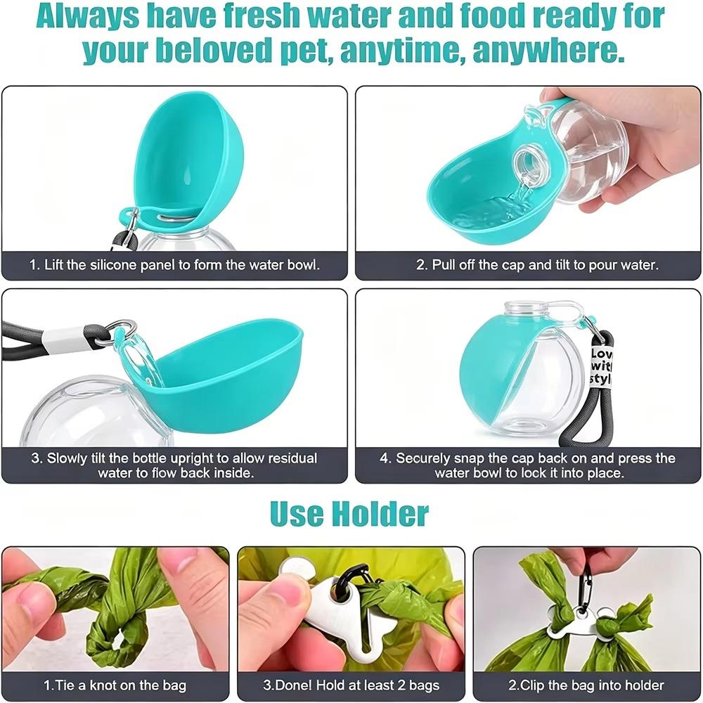 2 in 1 Portable Dog Water Bottle Leak Proof Travel Pet Feeding Bottle with Foldable Silicone Bowl Lanyard for Walking Hiking