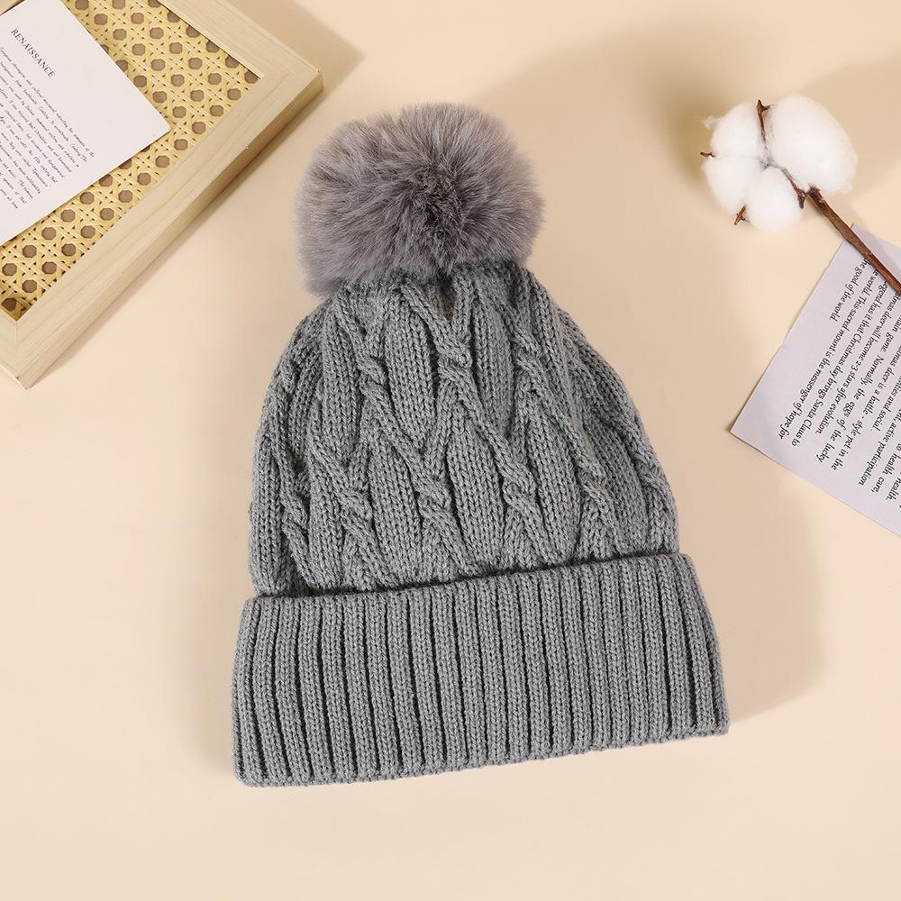 Women's Outdoor Thick Knit Jacquard Hat with Velvet Wool Ball Ear Protection