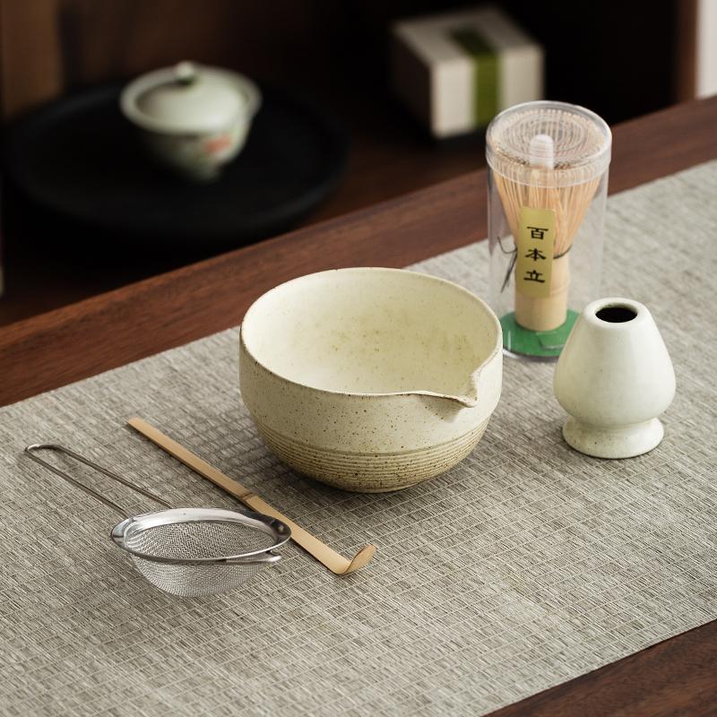 

5-Piece Exquisite Matcha Tea Ceremony Set, Ceramic Kiln Matcha Bowl, Matcha Tea Set, Bamboo Spoon, Mixer Holder, Tea Mixer, Sieve, Tea Spoon, Five-piece Set
