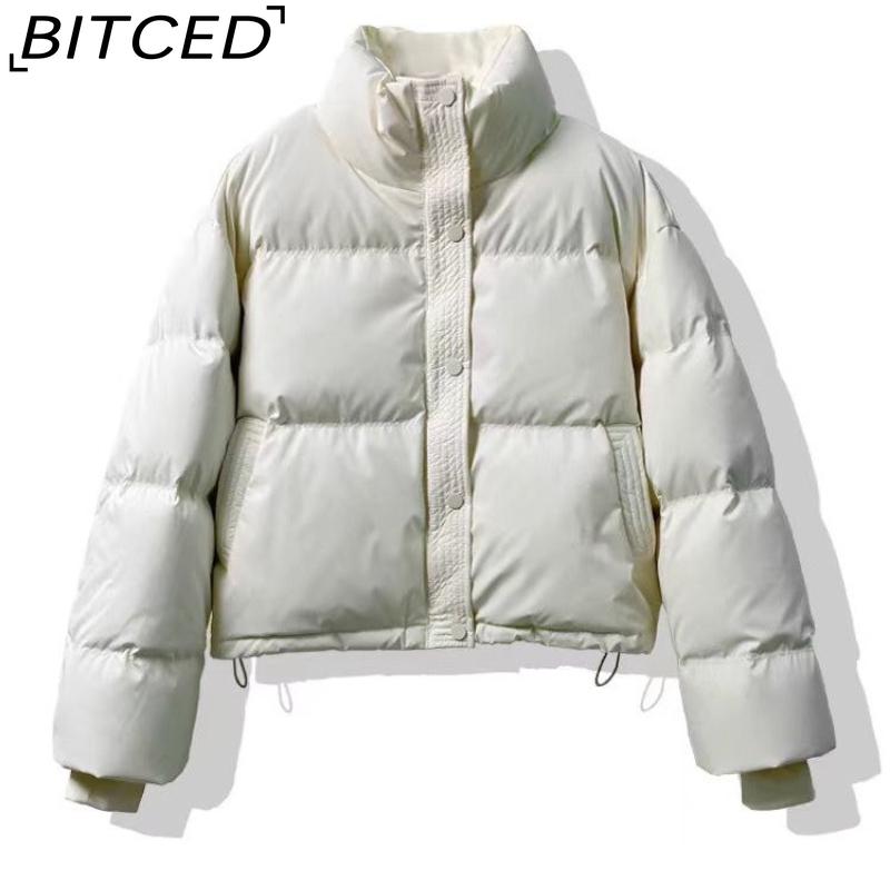

BITCED Winter Fashion Stand Collar Elegant Cropped Drawstring Thermal Padded Coat XXL белый