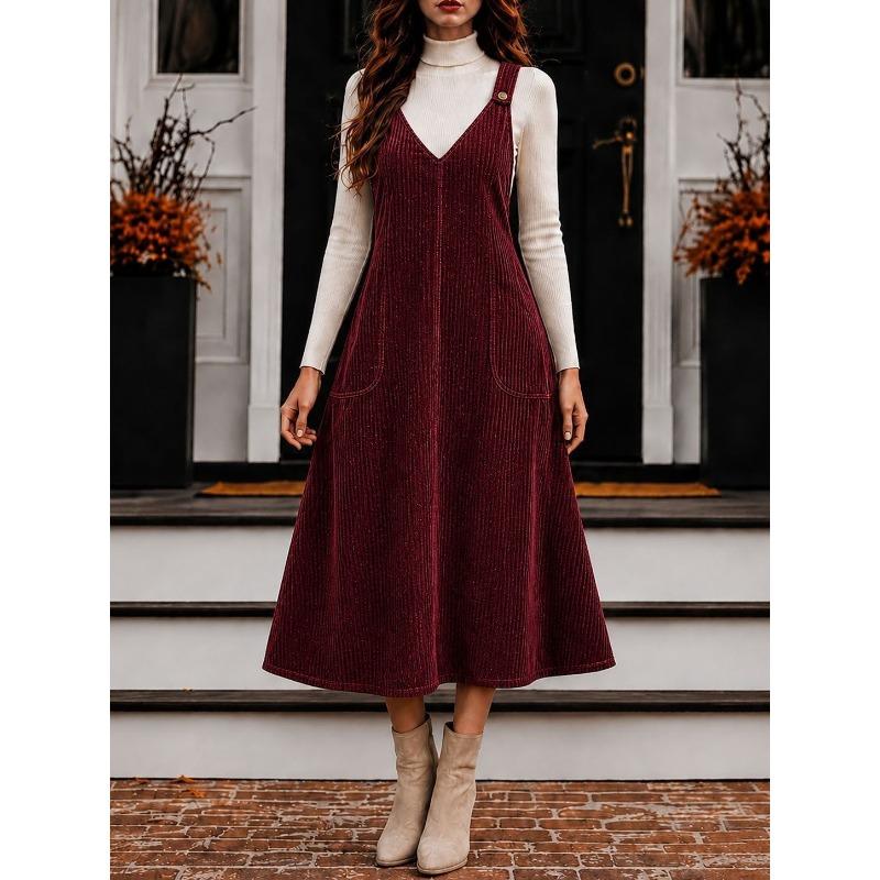 TIFICY Women's Fashion Spring Autumn Solid Color Print Long Sleeve High Neck Loose Waistline Casual Dresses