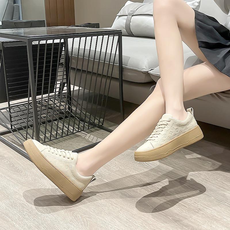 Leather White Shoes Women's Platform Heightening Board Shoes Sports and Leisure Women's Shoes Trendy Spring New Versatile