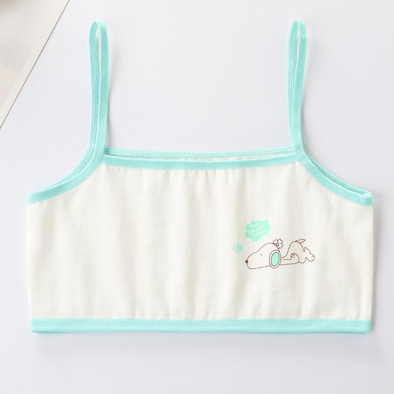 Girls' Cotton Breathable Training Bra - Wire-Free, Cartoon Design, Ages 8-12.