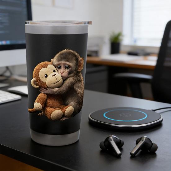 Double Wall Insulated Tumbler Cartoon Monkey Water Bottle 600ml Stainless Steel Travel Mug Portable Thermal Drink Container for Home