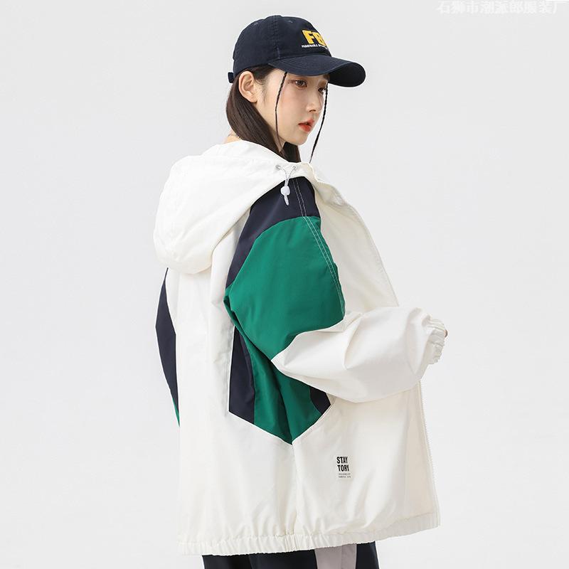 

Куртка Инструментальная куртка Осень Сращивание Винтажная Контрастная Куртка с капюшоном S белый