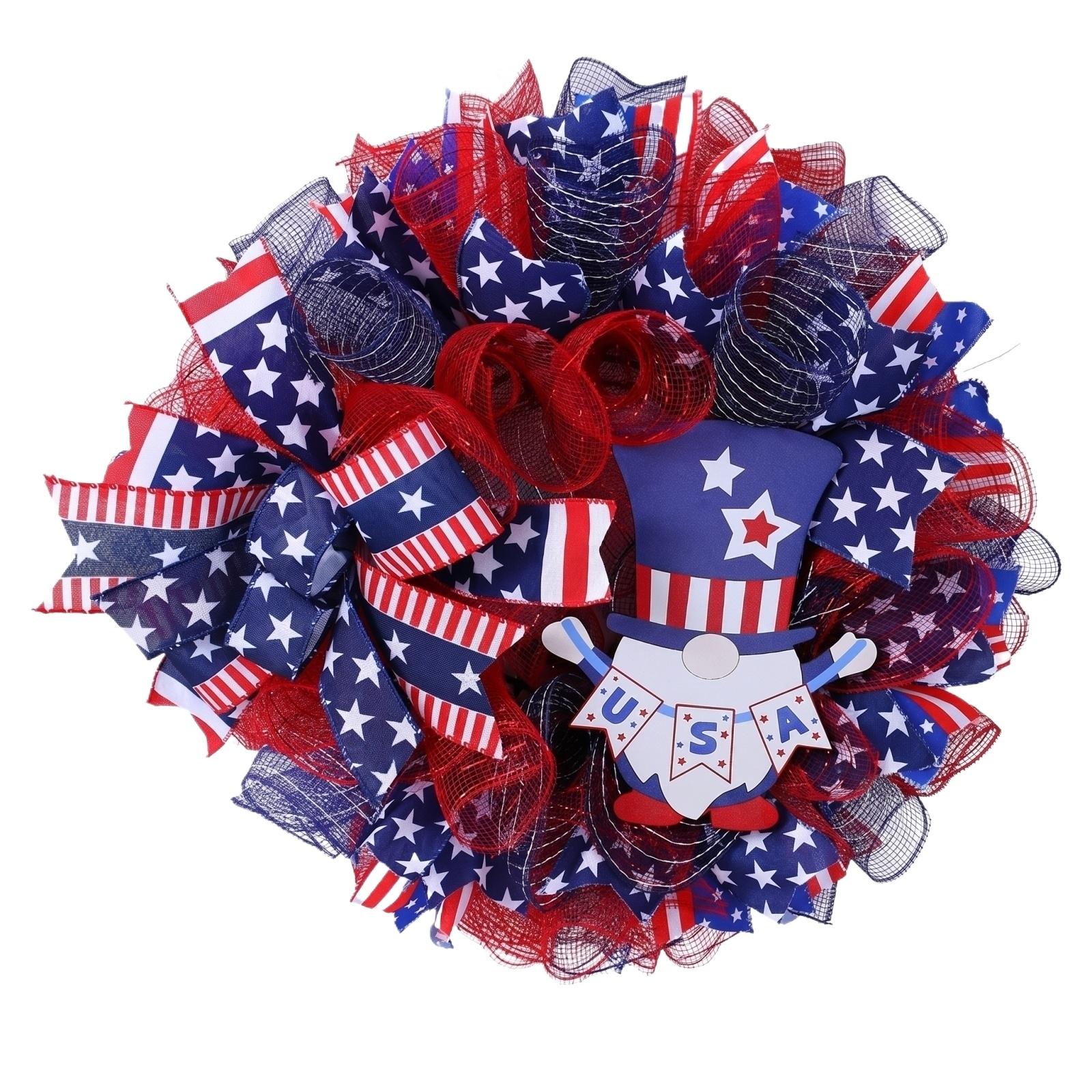 

40CM Independence Day Wreath Decoration USA Flag Wreath Door Hanging Home Window Holiday Front Door Wreath One Size