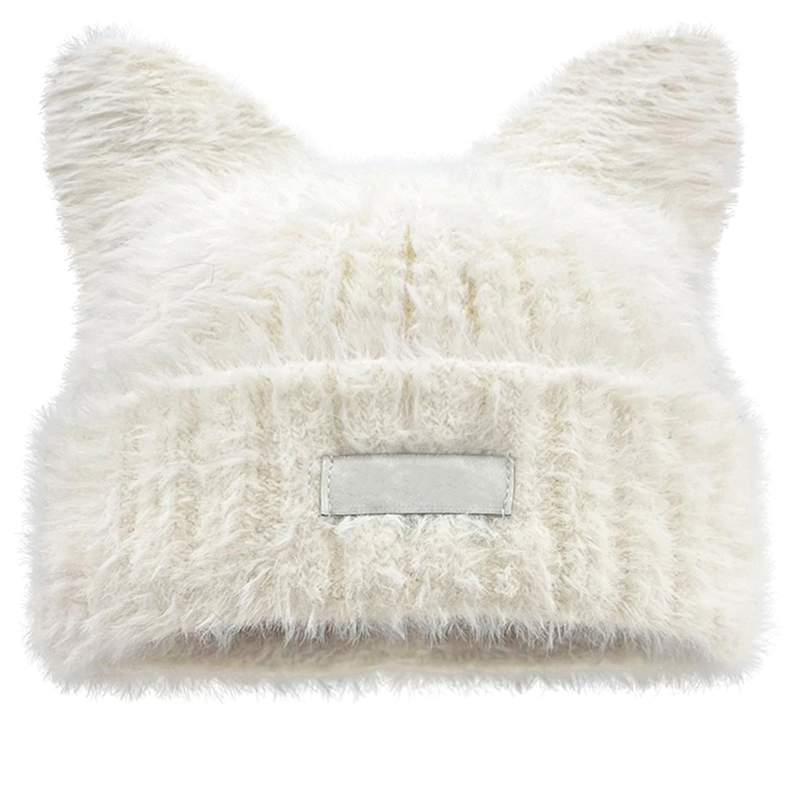 

Шапка с узором кошачьих ушей, пушистая вязаная шапка, мягкая теплая зимне-осенняя шапка с буквой 5