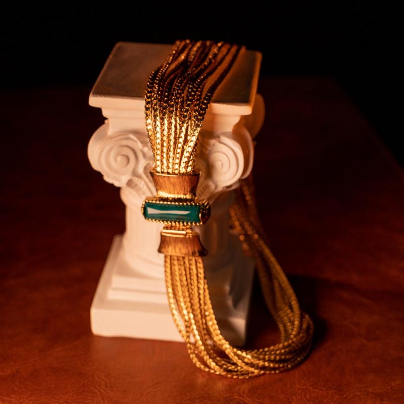 Light Luxury European American Fashion Retro Style Elegant Gold Chain Inlaid Turquoise High-End Short Necklace Bracelet Set