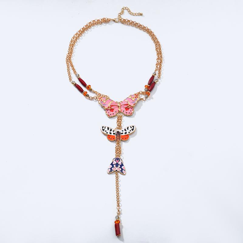 Exaggerated Multi-Layer Long Metal Chains Butterfly Necklace Bohemian Style Women S Fashion Summer Beach Jewelry Accessories onesize