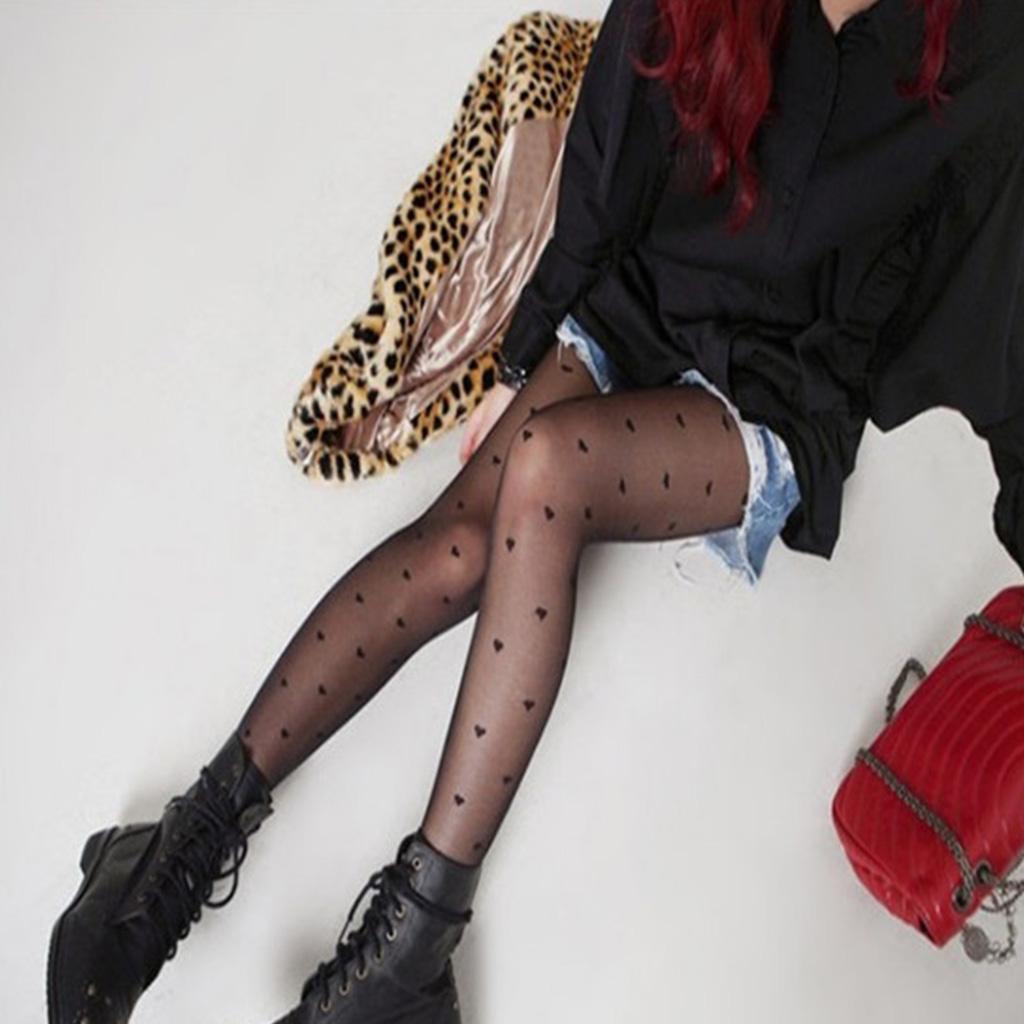 1Pc Sexy Women Pantyhose Summer Heart Polka Dot Print Tights Stockings Footed  Sheer Leggings Hosiery Clubwear