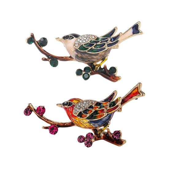 Magpie Brooch Enamel Oil Dripping Rhinestone Decor Chinese Style Bird And Brunch Clothes Pin Polished Coat