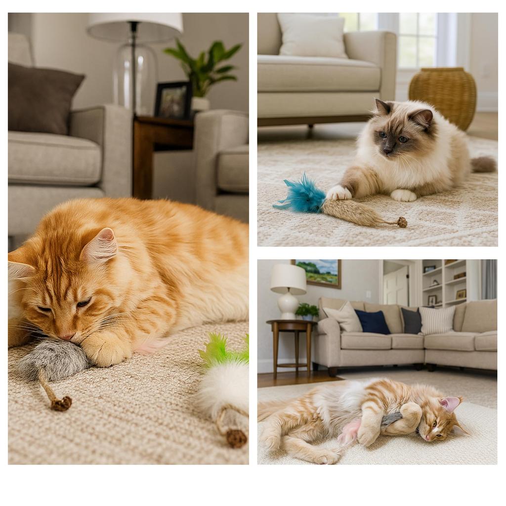 Set of 3 Cat Toys Made with Natural Feathers and Genuine Rabbit Hair, with Catnip Fruit Carrot-Shaped Plush Toy, Cat Teaser, Feather Toy, Stress