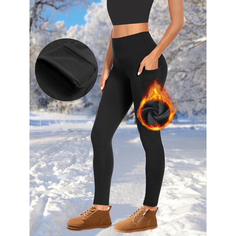 **Leggings da Donna a Vita Alta Foderati in Pile Pantaloni Yoga Tasche Caldi Autunno Inverno Sport**