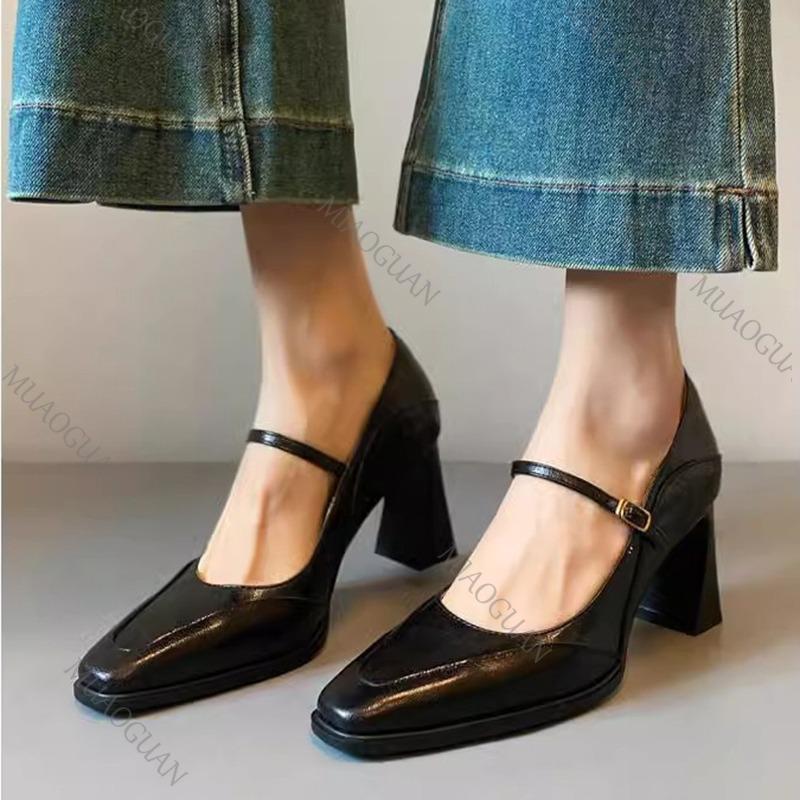 Fashion 2025 New Heeled Shoes Woman Retro Shallow Mouth High Heel Mary Jane Shoes Black Brown Square Head Pumps Fashion Heels for Ladies