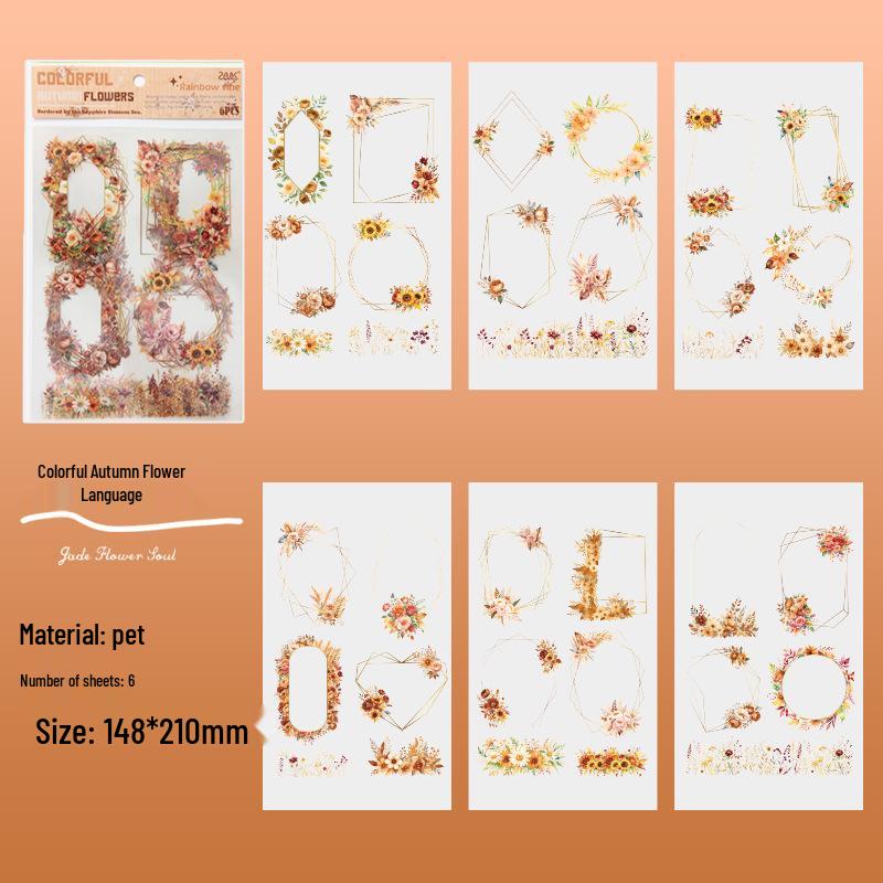 

ZABC Rainbow Flower Vine Sticker Series: 6 PET Sheets, 6 Styles for DIY Projects
