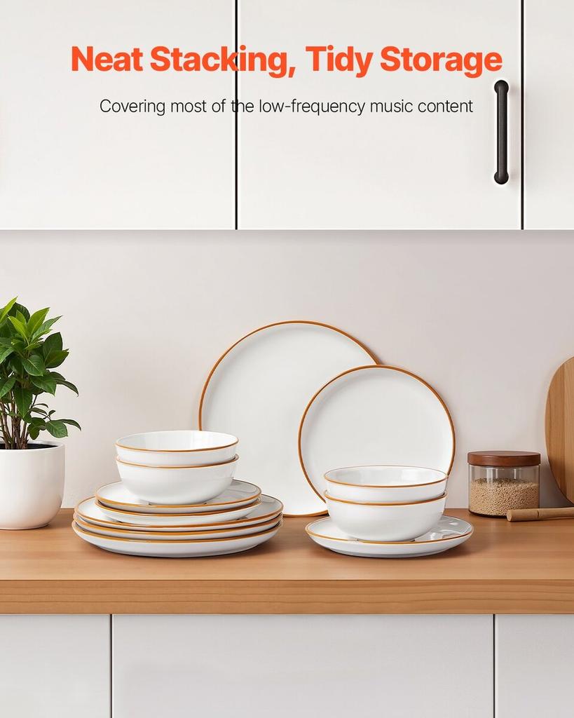 12 PCS Dinnerware Set Ceramic Plates and Bowls Sets Service for 4 White