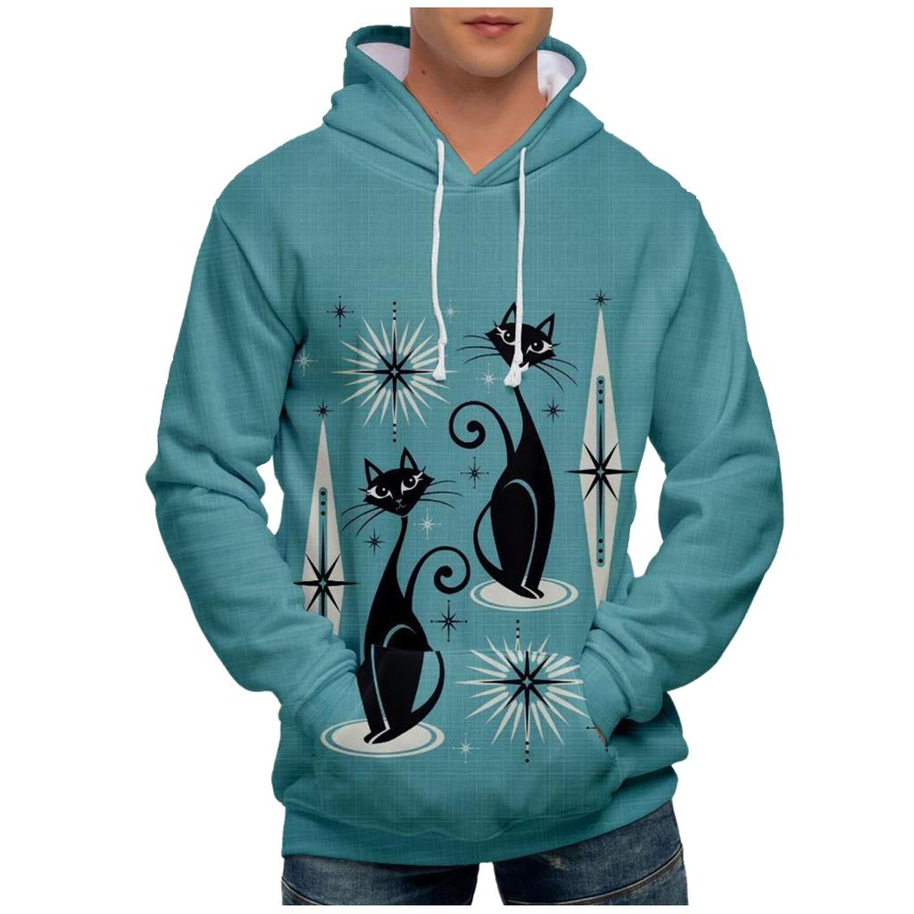 Volný pánský a dámský svetr s dlouhým rukávem a kapucí s módním potiskem