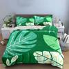 3Pcs Minimalist Tropical Leaves Bedding Set, Green Monstera and Banana Leaf Print Duvet Cover + 2 Pillowcases, Hoom Boho Decor