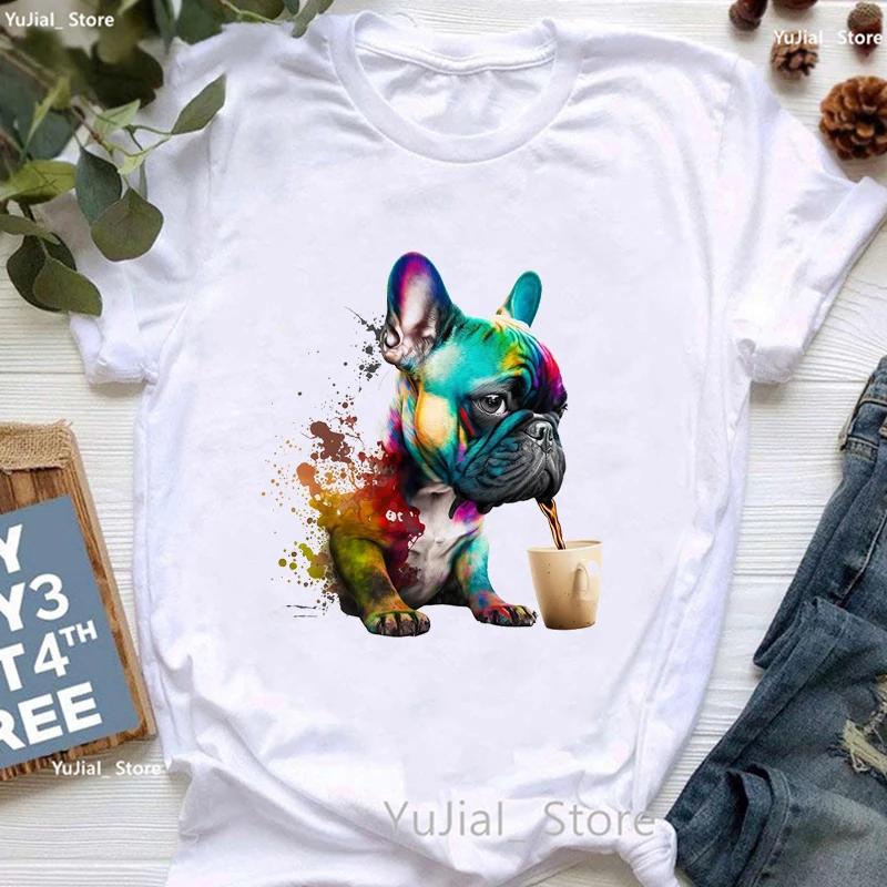 Unisex Cute French Bulldog Puppy Print T Shirt Girls Funny White Tshirt Women Harajuku Kawaii Dog Lover T-Shirt Female