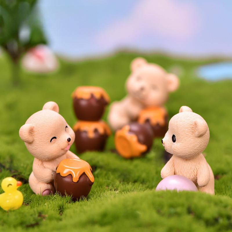 Delightful Resin Bear With Honey Pot Mini Sculpture For Home Display