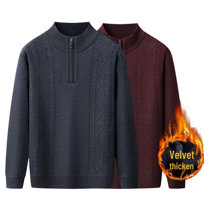 Men's High Neck Half-Zip Fleece Sweater – Trendy, Thick Knitwear for Autumn & Winter