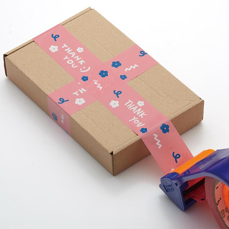 Cinta de sellado transparente rosa "Thank You Express" - 4,5 cm