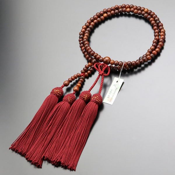 Jodo Shinshu Prayer Beads for Women 8 cm Red Sandalwood Pure Silk Tassel Prayer Beads Kyoto Shinshu Disciples 108 Beads Double Double Natural Wooden
