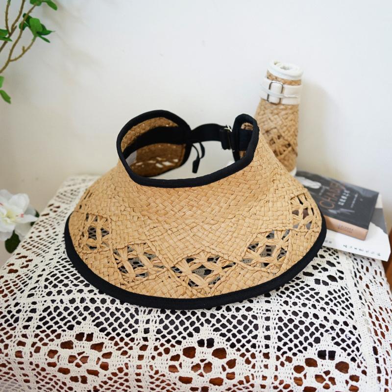 Японская ретро отпускная полая плетеная пустая топ соломенная шляпа женская летняя солнцезащитная защита от солнца пляжная универсальная соломенная шляпа складная M（56-58cm）