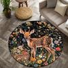 Forest Flower Deer Theme Flannel-printed round floor mats are slip-resistant Suitable living room bedroom terrace garden carpets